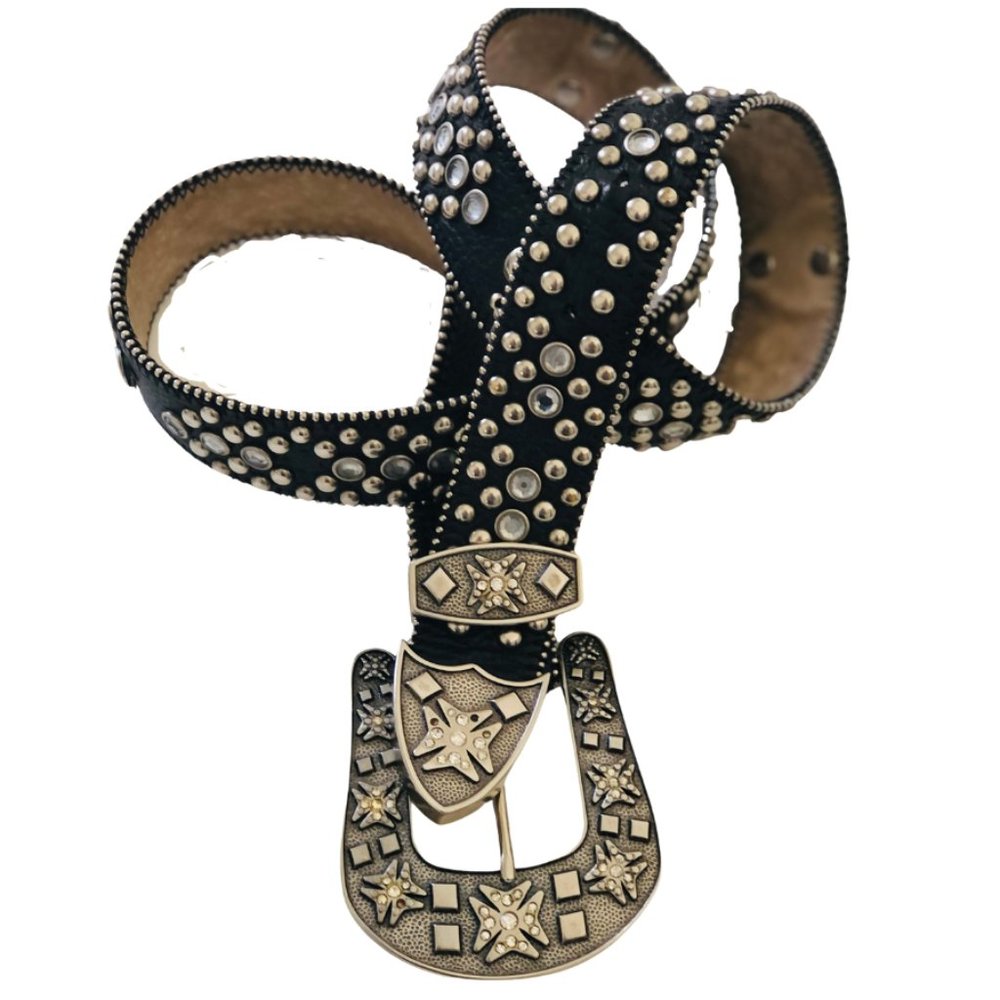 Rhinestone Studded ♢♦♢ Black Leather Belt